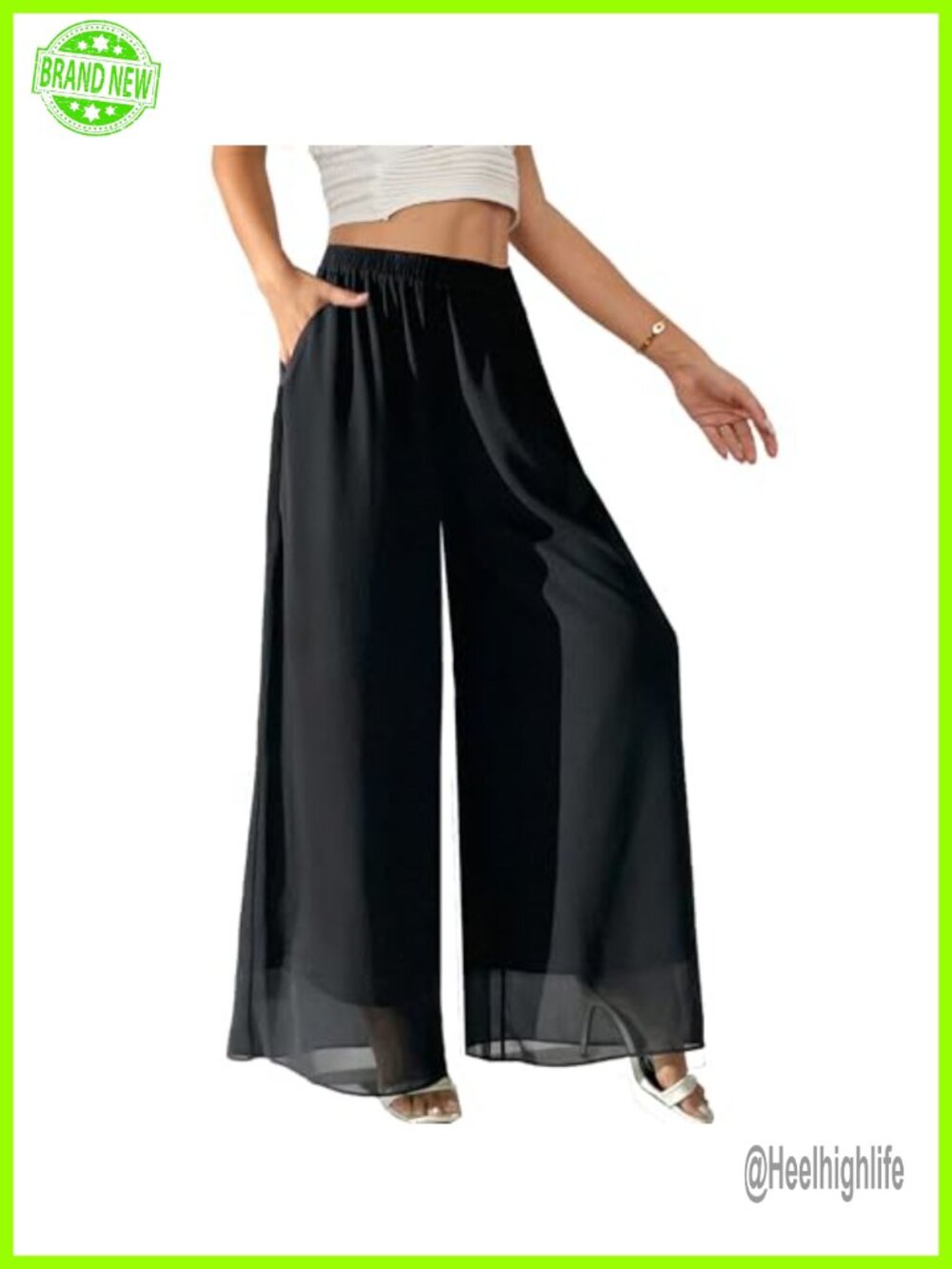 Flowy Chiffon Palazzo Pants High Waist Wide Leg Summer Boho Trousers